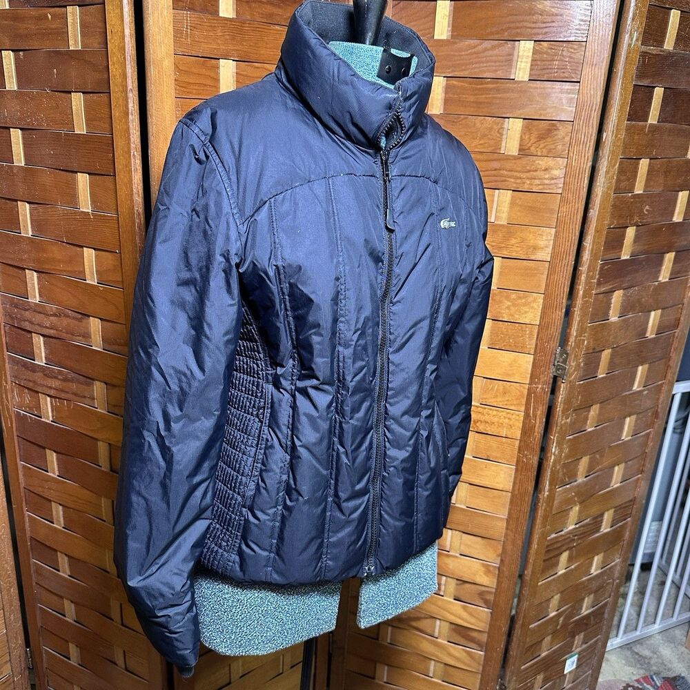 Lacoste Womens S/M Puffer Jacket Black Croc Logo Retro Ski-Core Designer